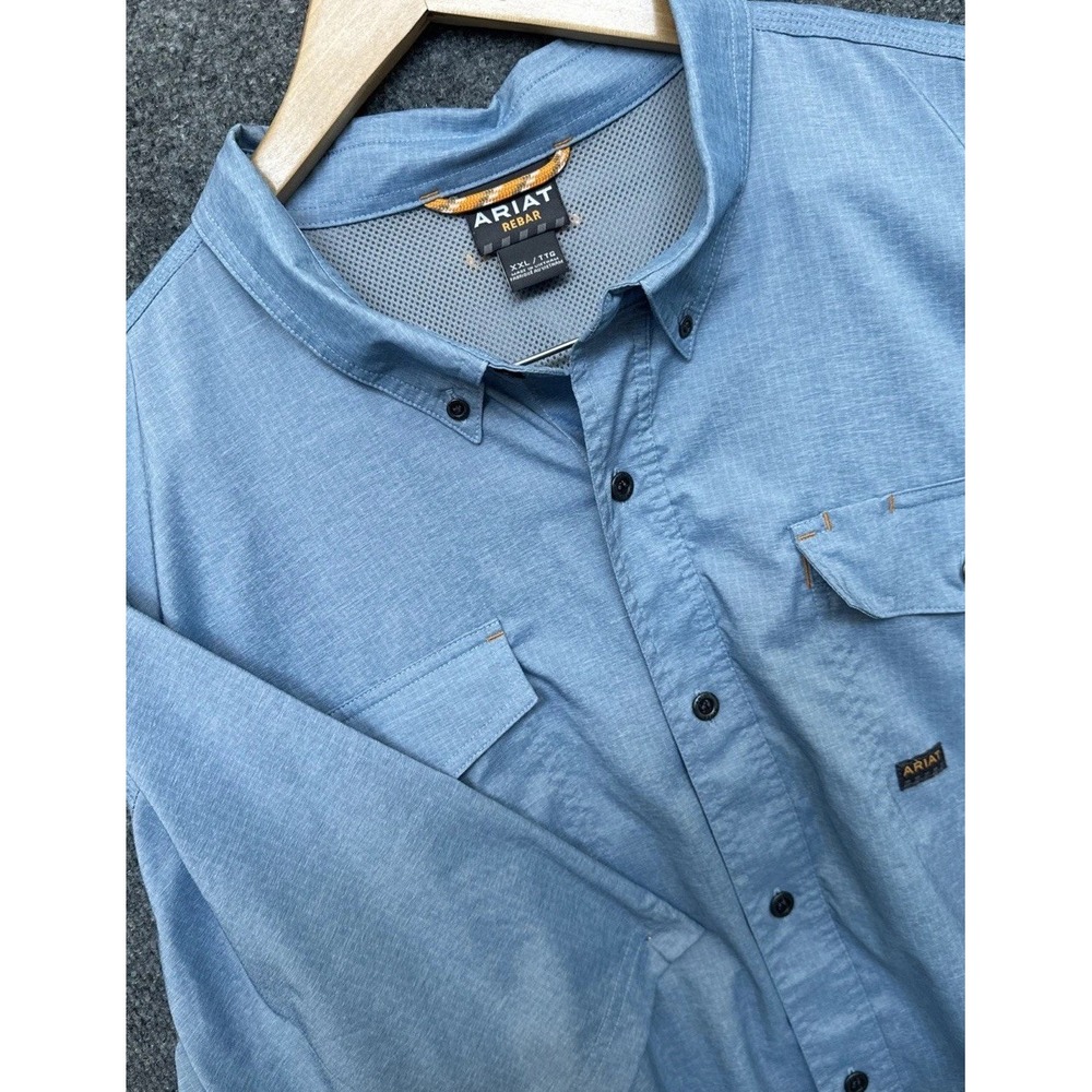 Ariat Rebar Shirt Mens 2XL Blue  Vented Button Up Short Sleeve 91% Polyester